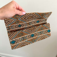 Load image into Gallery viewer, Santi Aztec Pattern Beaded Rectangle Shape Clutch Bag Brown
