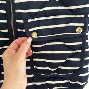 J. Crew Striped Print Zip Up Puffer Vest Black White XS