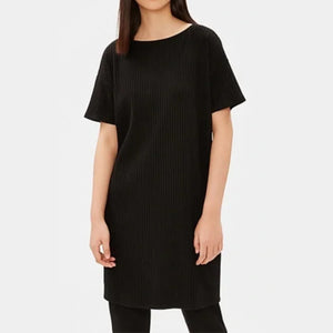 Eileen Fisher Tencel Stretch Rib Short Sleeve Dress Black M