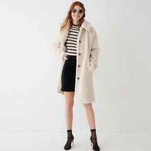 Load image into Gallery viewer, J. Crew Teddy Sherpa Lady Button Front Mid-Length Winter Coat Cream S NWT

