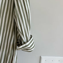 Load image into Gallery viewer, Vince Coast Striped Long Sleeve Shirtdress Green White
