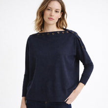 Load image into Gallery viewer, J. Crew Buttoned Boat Neck Cotton Blend Long Sleeve Sweater Navy Blue XL
