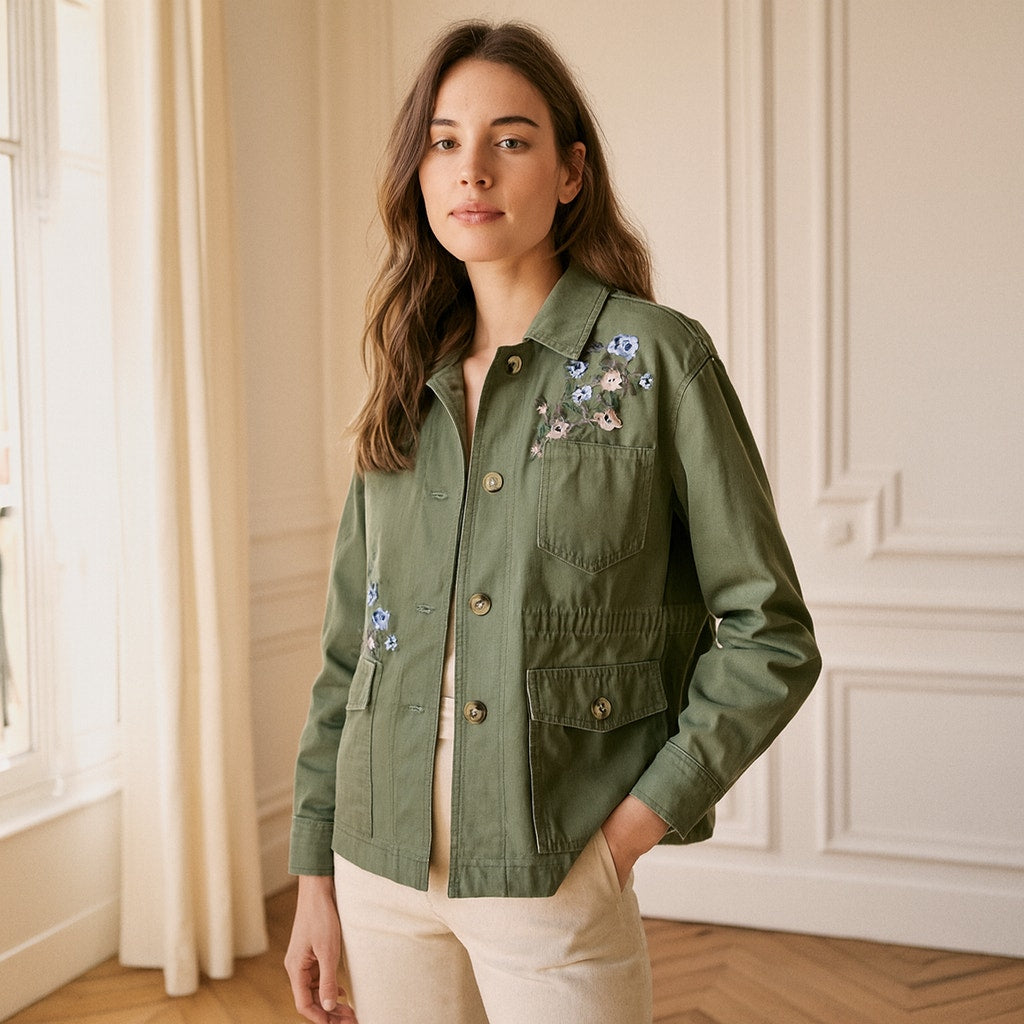GERARD DAREL Satine Embroidered Jacket in Green 3