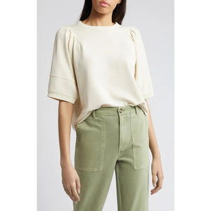 Treasure & Bond Pleated Puff Sleeve Cotton Blend Blouse Cream XXS NWT