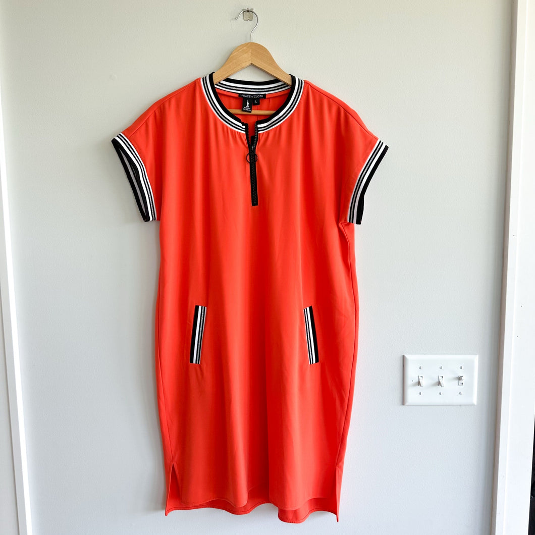 Peace of Cloth Quinn Short Sleeve 1/4 Zip Dress Orange L NWT
