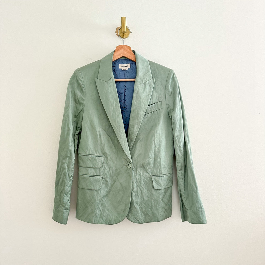 Zadig & Voltaire Victor Lined Single-Breasted Satin Blazer Green 36