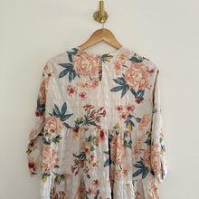 Load image into Gallery viewer, Zara Ecru Floral Textured Tiered 3/4 Sleeve Mini Dress Cream XS
