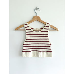 By Together Striped Pattern Ribbed Knit Cropped Tank Top Cream Rust M