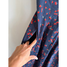 Load image into Gallery viewer, Abercrombie &amp; Fitch Strawberry Print Sleeveless Midi Dress Blue M Tall NWT
