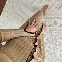 Load image into Gallery viewer, Sovere Farren Knit Polo Long Sleeve Ribbed Button Front Midi Dress Beige 10
