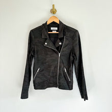 Load image into Gallery viewer, Level 99 Midnight Camo Zip Up Linen Blend Moto Jacket Green S

