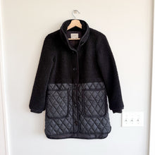 Load image into Gallery viewer, Loft Sherpa Quilted Panel Button Front Mid-Length Jacket Black XXS Petite
