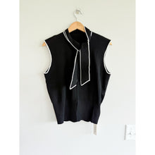Load image into Gallery viewer, Commense Tie Neck Sleeveless Knit Crew Neck Blouse Black L NWT
