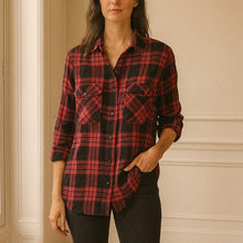 Load image into Gallery viewer, Sanctuary Plaid Snap Front Long Sleeve Shirt Red Black S
