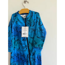 Load image into Gallery viewer, Deux Par Deux Gradient Dinosaur Print One Piece Thermal Base Layers Blue 4 NWT

