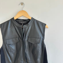 Load image into Gallery viewer, BCBGMaxAzria Faux Leather A-Line Sleeveless Shirt Dress Black L

