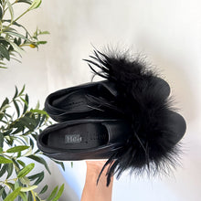 Load image into Gallery viewer, Here/Now Lily Feather Pom Leather Slip On Platform Sneaker Black 8.5
