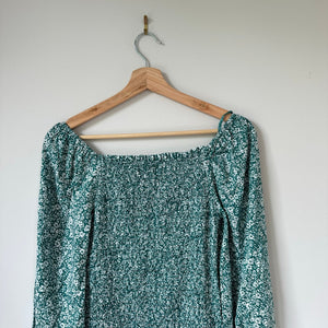 Jessica Simpson Floral Smocked 3/4 Sleeve Bodycon Mini Dress Green XS