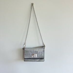 FURLA 1927 Glitter Embellished Chain Strap Mini Crossbody Bag Silver
