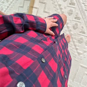 ATM Anthony Thomas Melillo Plaid Flannel Long Sleeve Shirt Dress Red Black XS