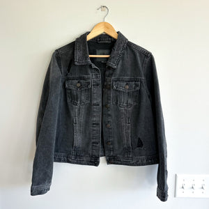 BBJ Los Angeles Distressed Button Front Classic Jean Jacket Black XL