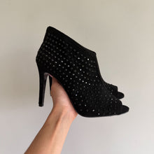 Load image into Gallery viewer, MICHAEL Michael Kors Dani Suede Stud Embellished Peep Toe Bootie Pumps Black 8.5
