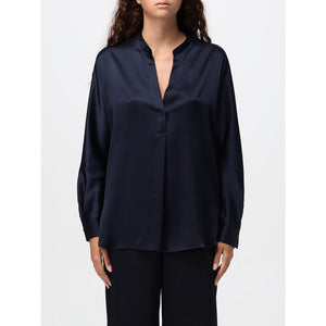 Vince Silk Satin V-Neck Long Sleeve Blouse Navy Blue M