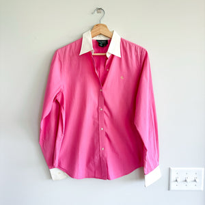 Lauren Ralph Lauren Classic Colorblock Button Down Shirt Pink White M