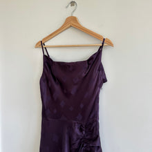 Load image into Gallery viewer, Milly Lilliana Silk Blend Jacquard Sleeveless Ruched Slit Midi Dress Purple 8
