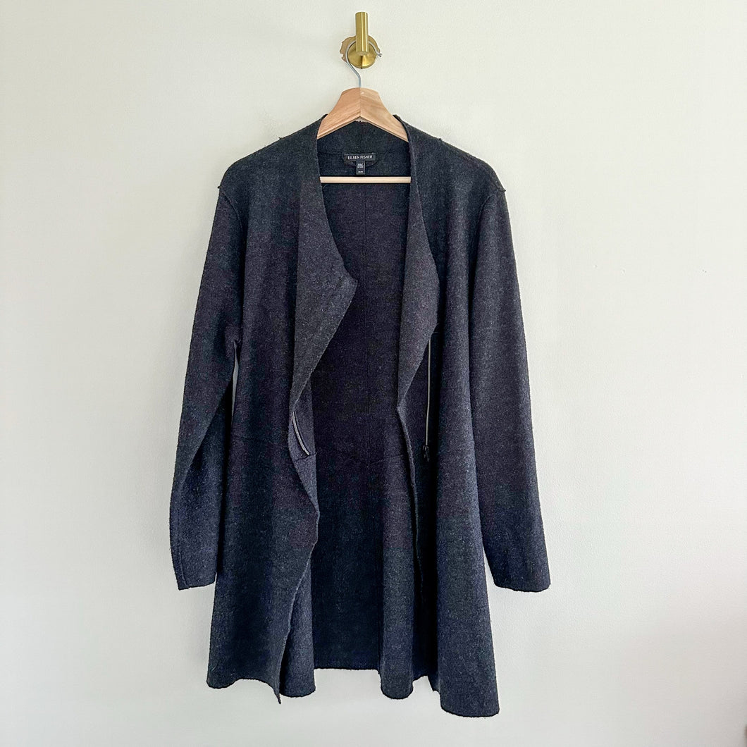 Eileen Fisher Merino Wool Asymmetric Zip Coat Jacket in Charcoal