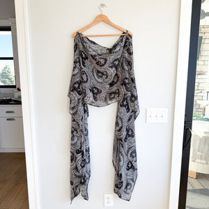 Maruca Novelo Silk Paisley Asymmetrical Shrug Gray Black NWT