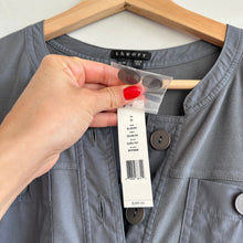 Load image into Gallery viewer, Theory Elisora Tie Waist Crew Neck Short Sleeve Mini Shirt Dress Gray M NWT
