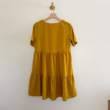 Load image into Gallery viewer, NWT Pieces Tiered V-Neck Short Sleeve Shift Mini Dress Yellow XS
