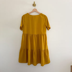 NWT Pieces Tiered V-Neck Short Sleeve Shift Mini Dress Yellow XS