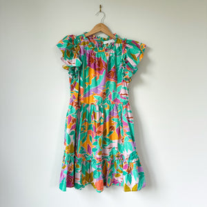 House Of Harlow 1960 Floral Print Flutter Sleeve Mini Dress Green Multi S