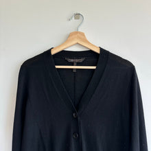 Load image into Gallery viewer, BCBGMAXAZRIA Merino Wool Round Hem Button Front V-Neck Cardigan Sweater Black S
