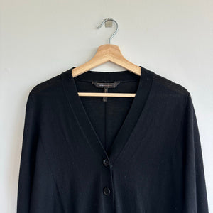 BCBGMAXAZRIA Merino Wool Round Hem Button Front V-Neck Cardigan Sweater Black S