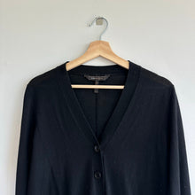 Load image into Gallery viewer, BCBGMAXAZRIA Merino Wool Round Hem Button Front V-Neck Cardigan Sweater Black S
