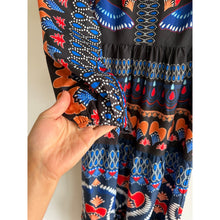 Load image into Gallery viewer, Avara Desi Floral Paisley Print Crew Neck Long Sleeve Maxi Dress Blue S
