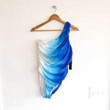 Load image into Gallery viewer, La Blanca Ocean Oasis Shirred One-Shoulder One Piece Swimsuit Blue White 12 NWT
