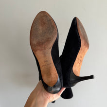 Load image into Gallery viewer, Cole Haan Suede Knee High Pointed Toe Heel Boots Black 5 1/2
