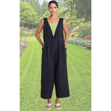 Load image into Gallery viewer, Cut Loose Solid Linen V-Neck Overalls Black XS
