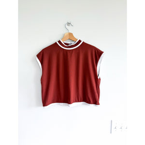 Calia Rib Mock Neck Pullover Knit Casual Cropped Tank Top Brown L