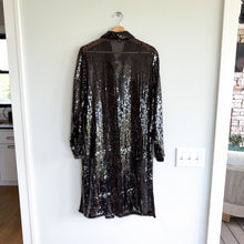 Load image into Gallery viewer, Elie Tahari Sequin Semi-Sheer Button Front Shirt Dress Black L NWT
