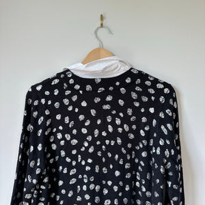 Chico's Foil Spotted Built-In Shirt Knit Pullover Collared Sweater Black L NWT