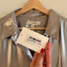 Load image into Gallery viewer, FRAME The Standard Shirt Metallic Long Sleeve Button Up Shirt Silver Lame L NWT
