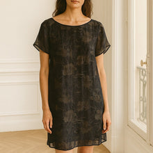 Load image into Gallery viewer, Vintage GALA Silk Sheer Floral Overlay Short Sleeve Mini Dress Black S
