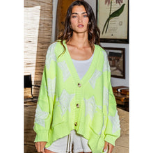 Load image into Gallery viewer, Bucketlist Oversized Star Pattern Button Front Cardigan Lime Yellow M NWT
