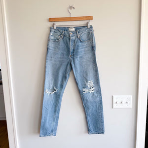 Agolde Jamie Button-Fly Denim High Rise Distressed Straight Jeans Blue 25