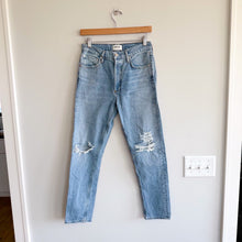 Load image into Gallery viewer, Agolde Jamie Button-Fly Denim High Rise Distressed Straight Jeans Blue 25
